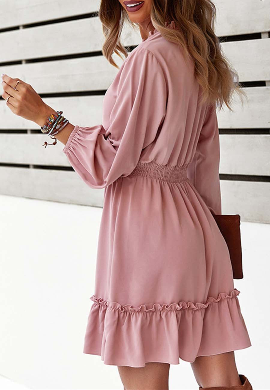 Vestido liso con cintura fruncida 