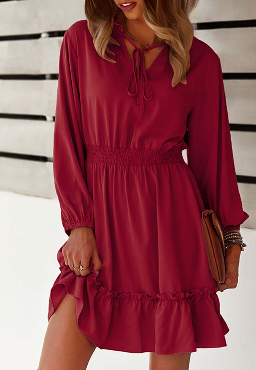 Vestido liso con cintura fruncida 