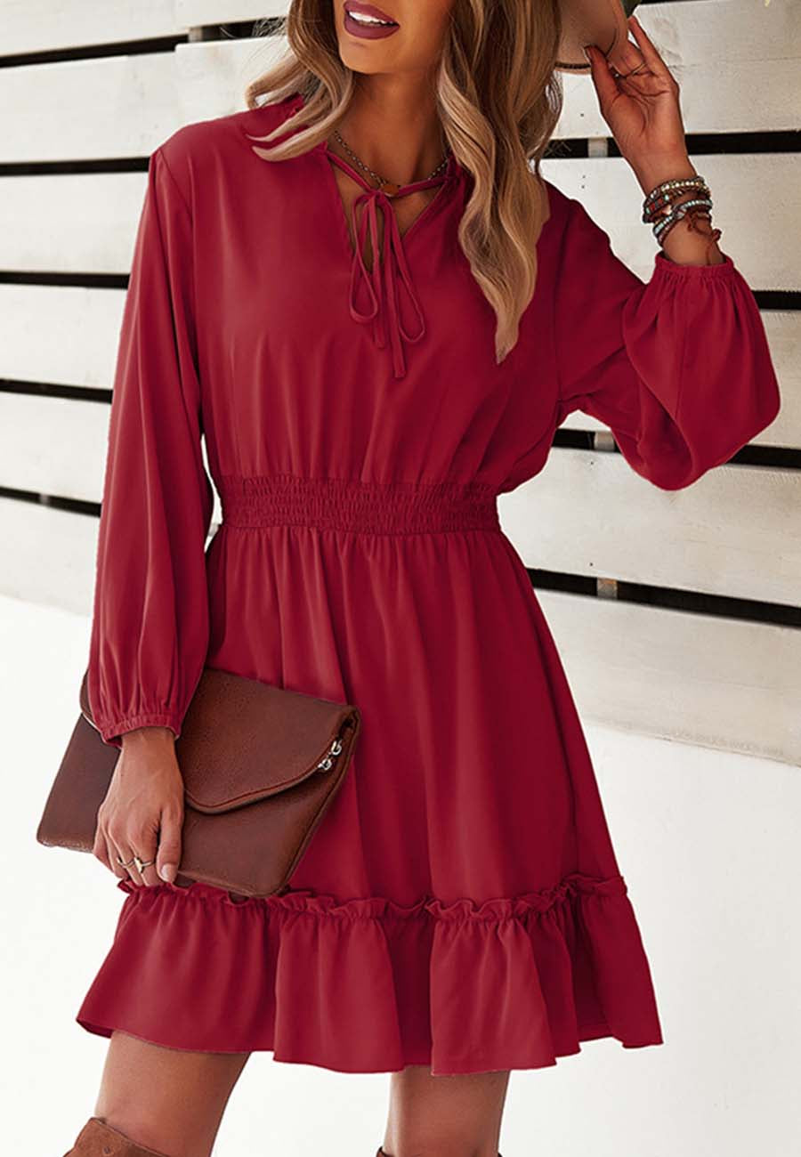 Vestido liso con cintura fruncida 