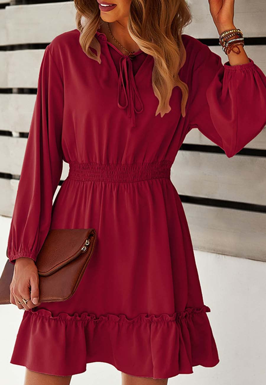Vestido liso con cintura fruncida 