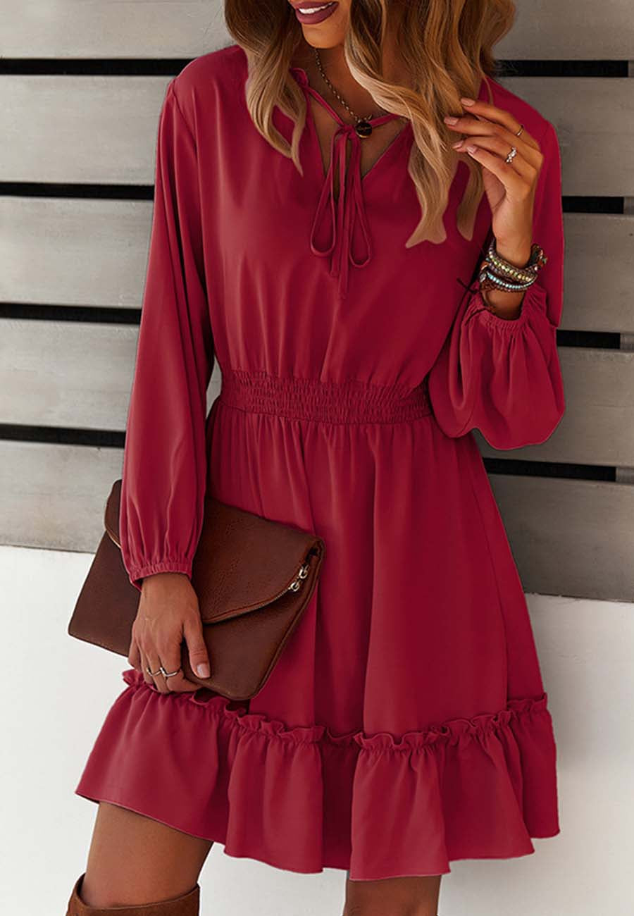 Vestido liso con cintura fruncida 