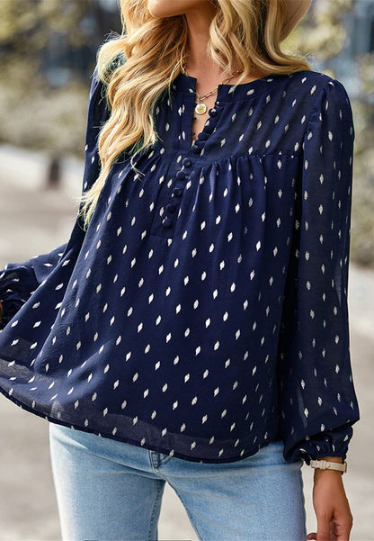 Geometric Print Button Front Blouse