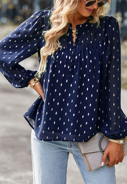 Geometric Print Button Front Blouse
