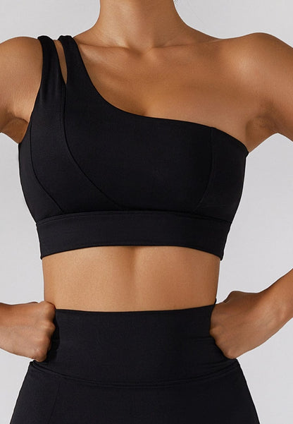 Asymmetrical One Shoulder Double Strap Sports Bra Tank