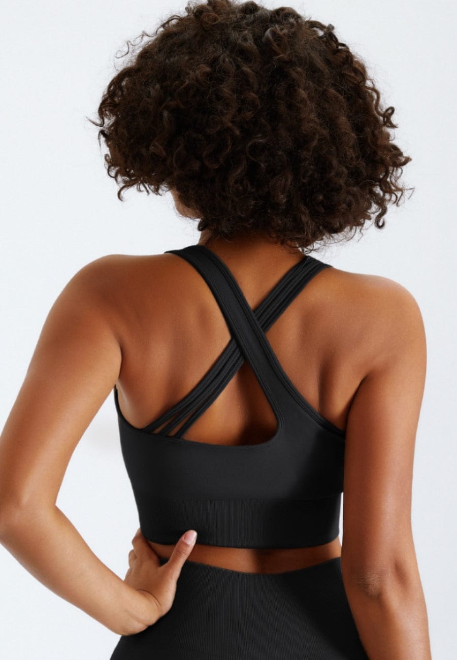 Slit Strap Double Crossover Racerback Sports Bra