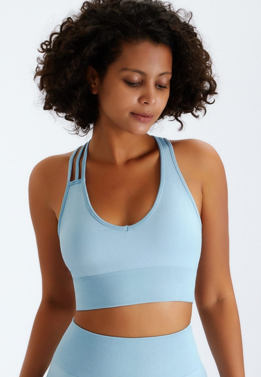 Slit Strap Double Crossover Racerback Sports Bra