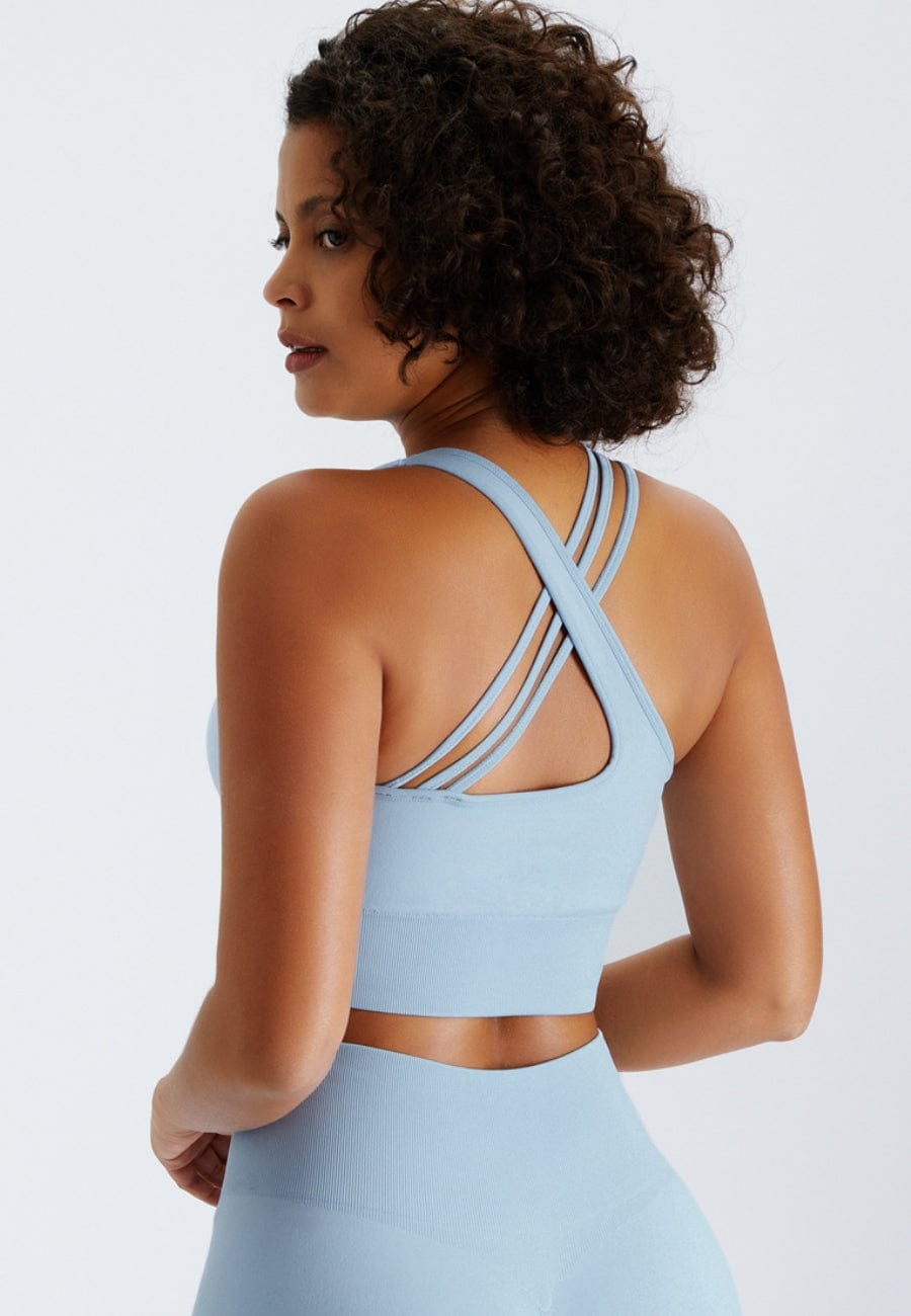 Slit Strap Double Crossover Racerback Sports Bra
