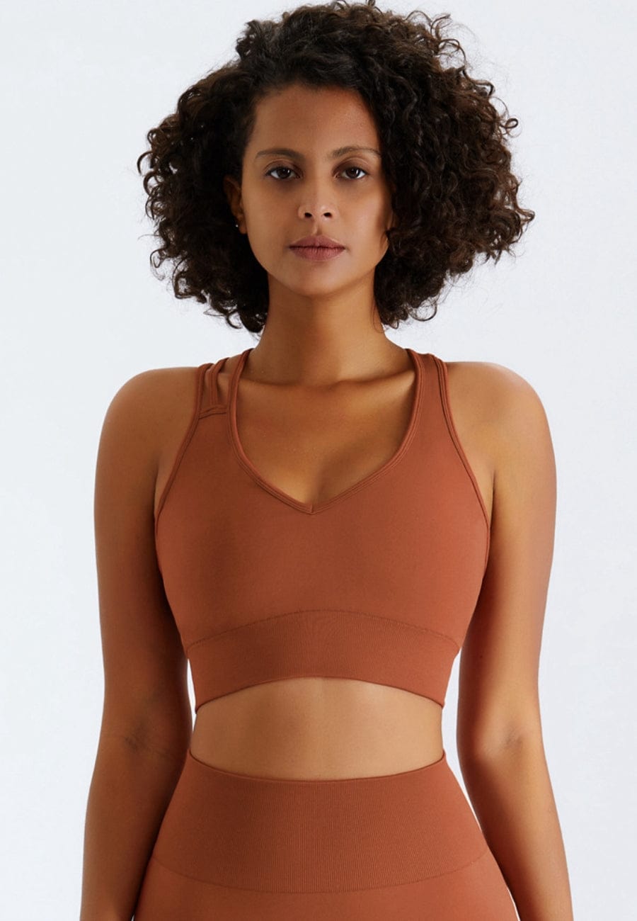 Slit Strap Double Crossover Racerback Sports Bra
