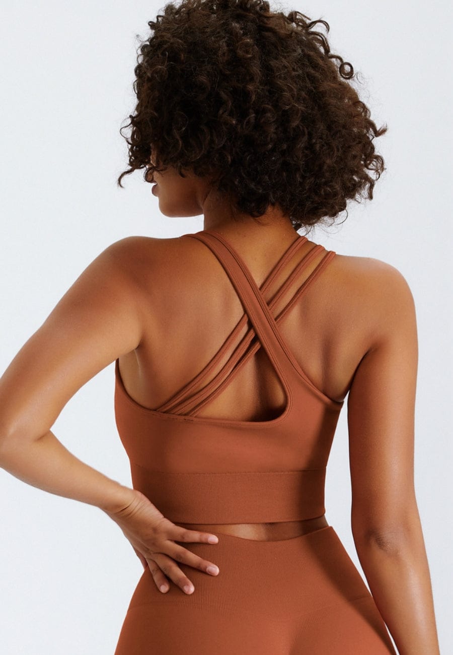 Slit Strap Double Crossover Racerback Sports Bra