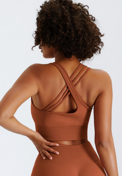 Slit Strap Double Crossover Racerback Sports Bra