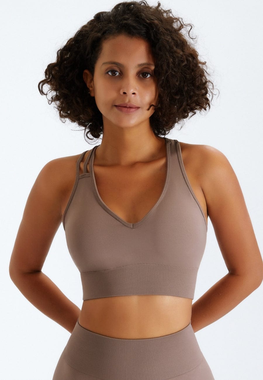 Slit Strap Double Crossover Racerback Sports Bra