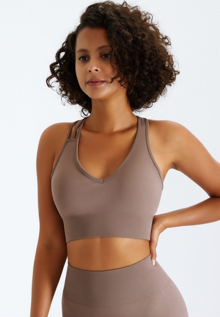 Slit Strap Double Crossover Racerback Sports Bra
