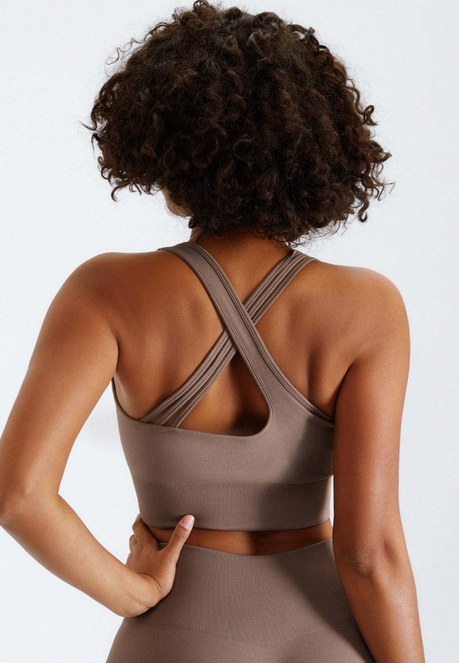 Slit Strap Double Crossover Racerback Sports Bra