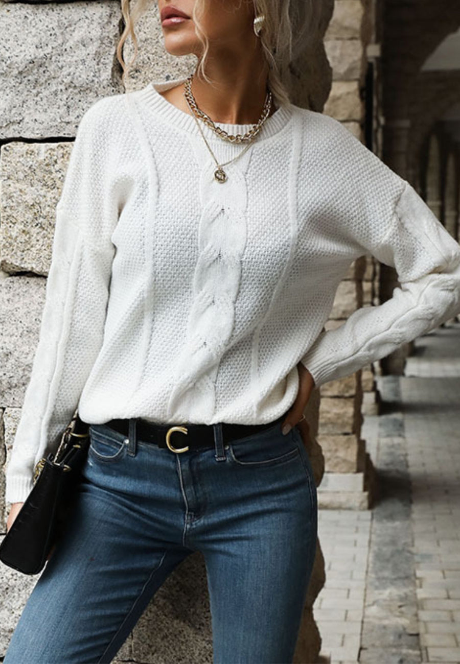 Textured Cable Knit Classic Sweater