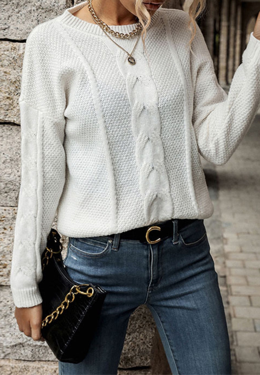 Textured Cable Knit Classic Sweater