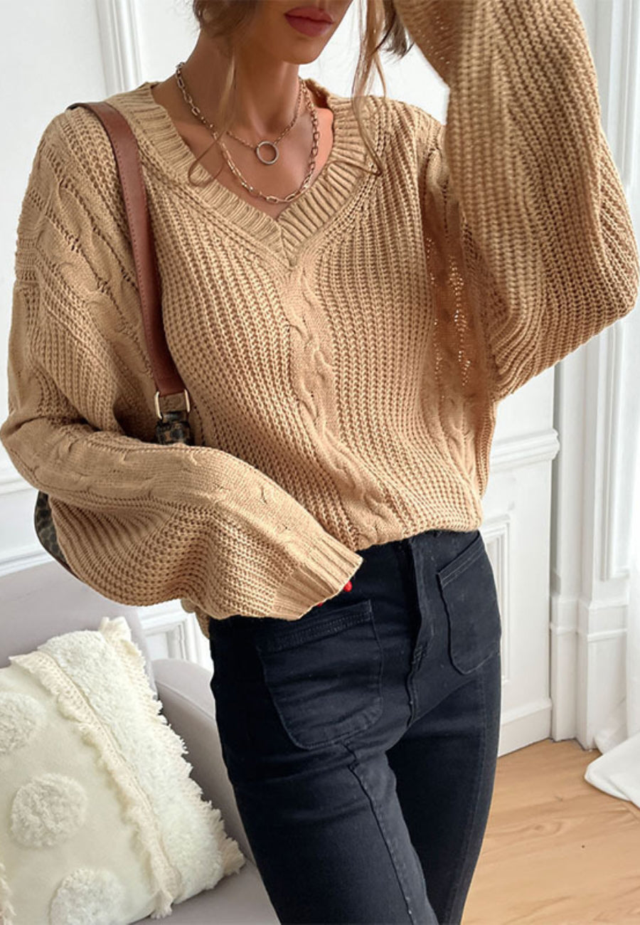 Solid Cable Knit Long Sweater