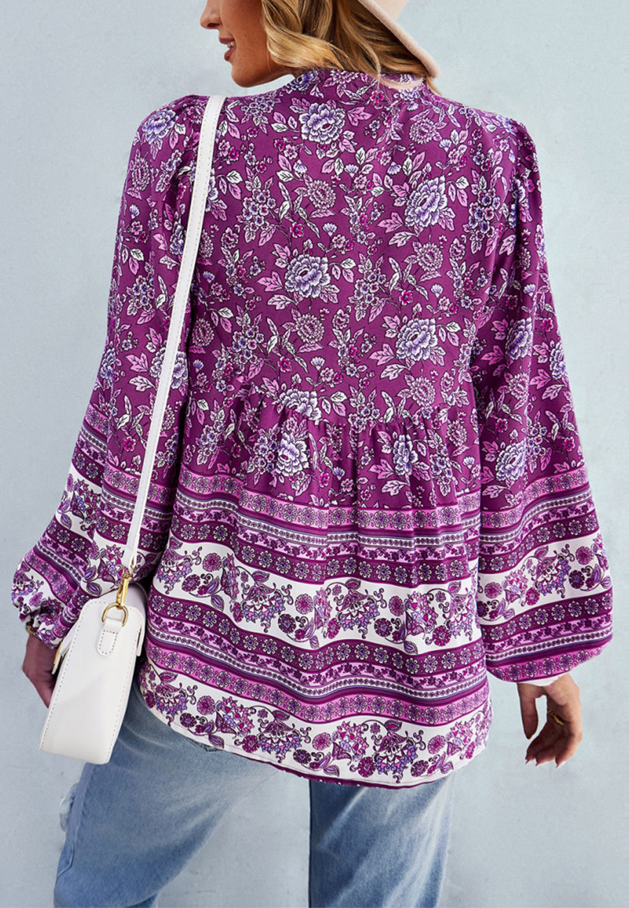 Blusa con botones y estampado bohemio floral 