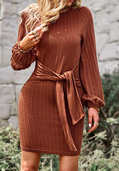 Tie Waist Braided Knit Dress