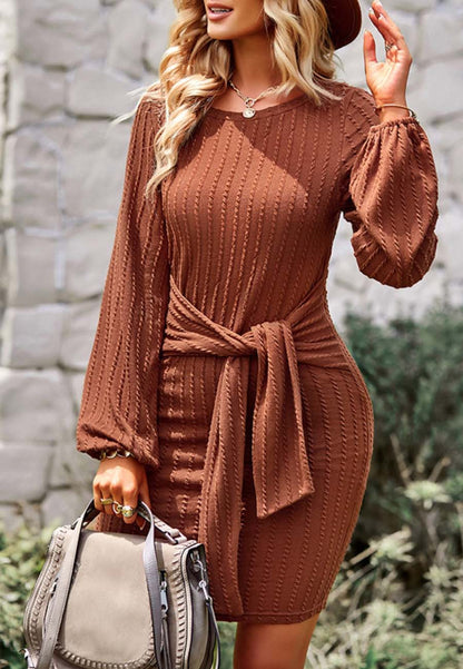 Tie Waist Braided Knit Dress