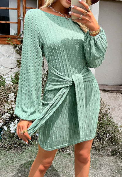Tie Waist Braided Knit Dress