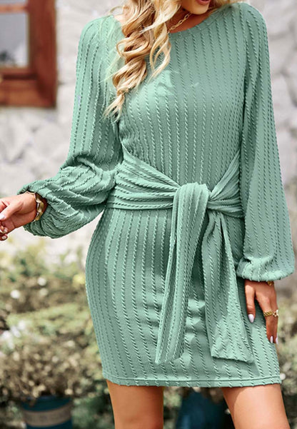 Tie Waist Braided Knit Dress