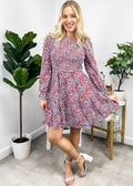 Vestido floral de manga larga con frunces en el pecho 