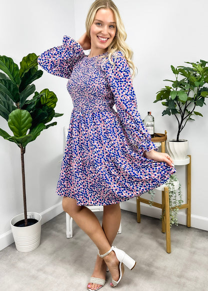 Smocked Chest Long Sleeve Floral Dress