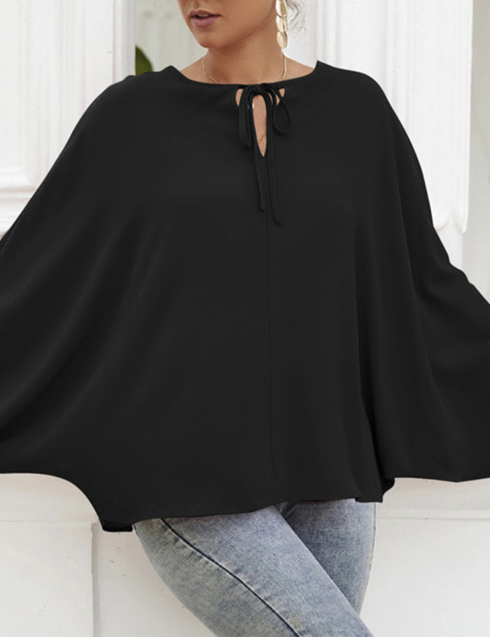Tie Neck Dolman Sleeve Blouse