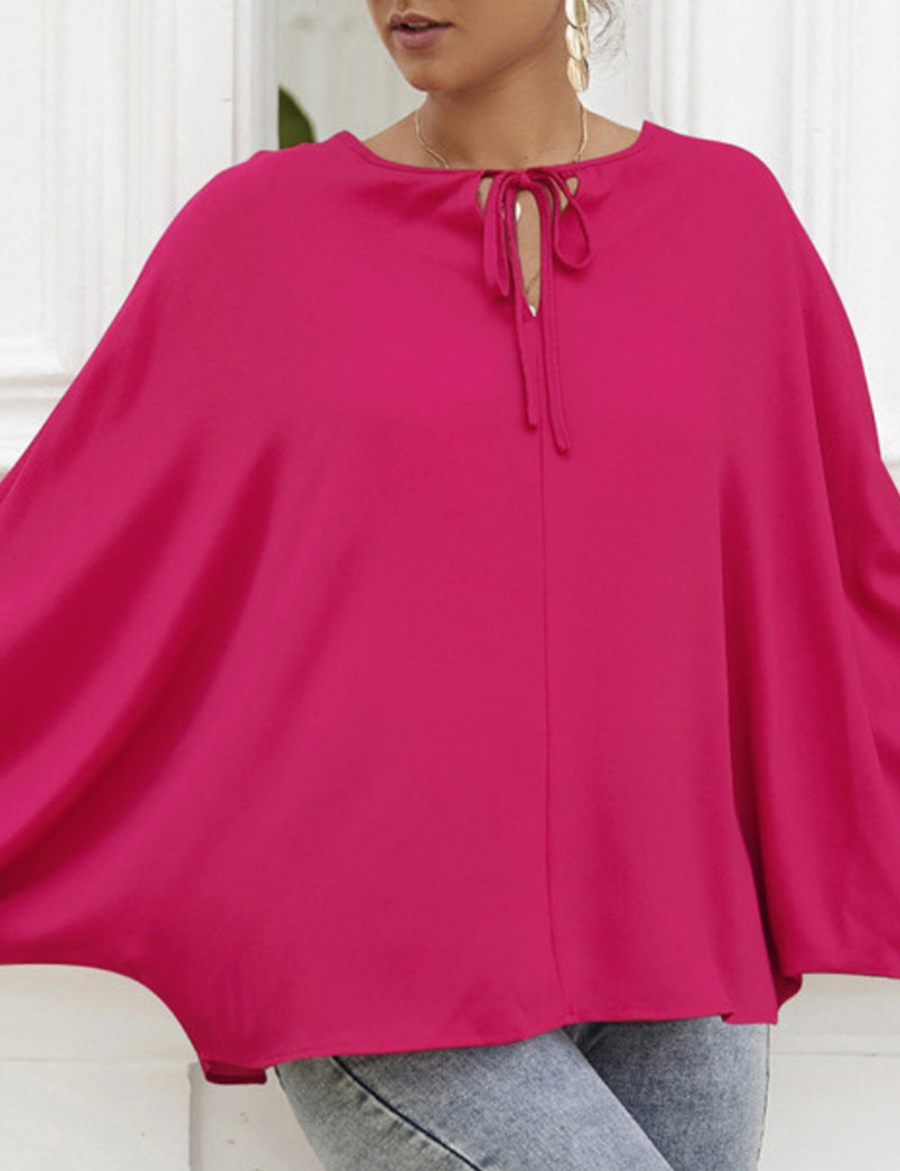 Tie Neck Dolman Sleeve Blouse