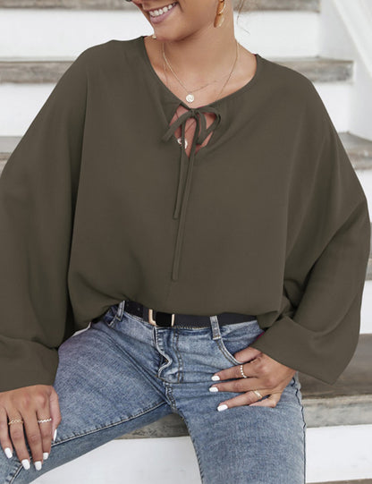 Tie Neck Dolman Sleeve Blouse