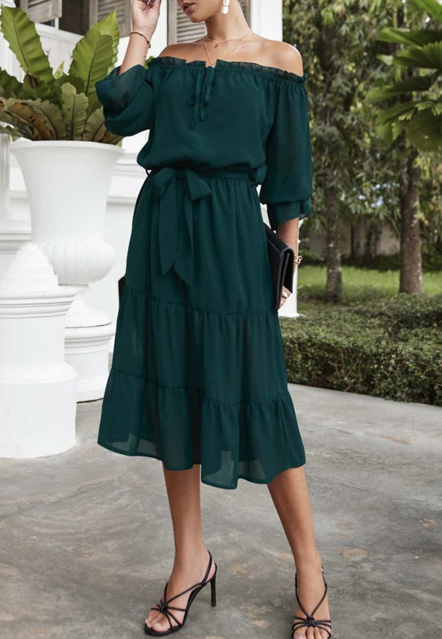 Off Shoulder Tie Detail Dress