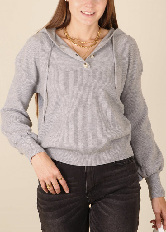 Sudadera con capucha de punto acanalado Henley 