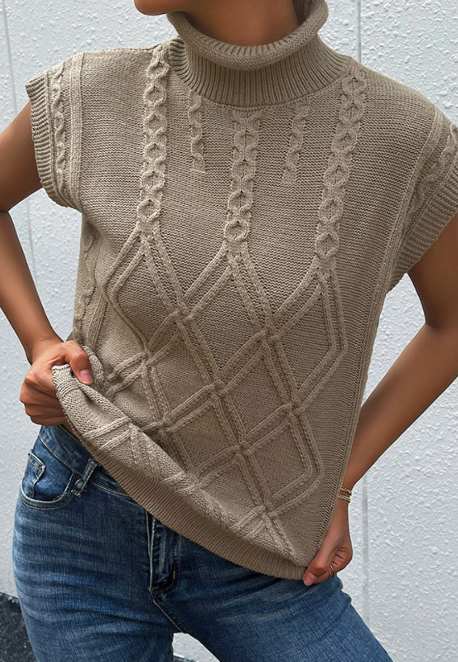 Turtleneck Cable Knit Sweater Vest