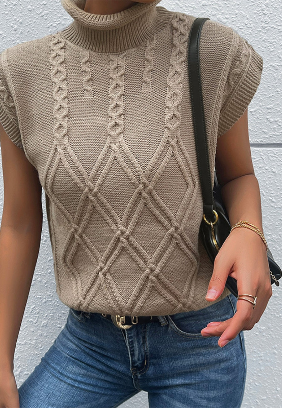 Chaleco tipo suéter de punto trenzado con cuello alto