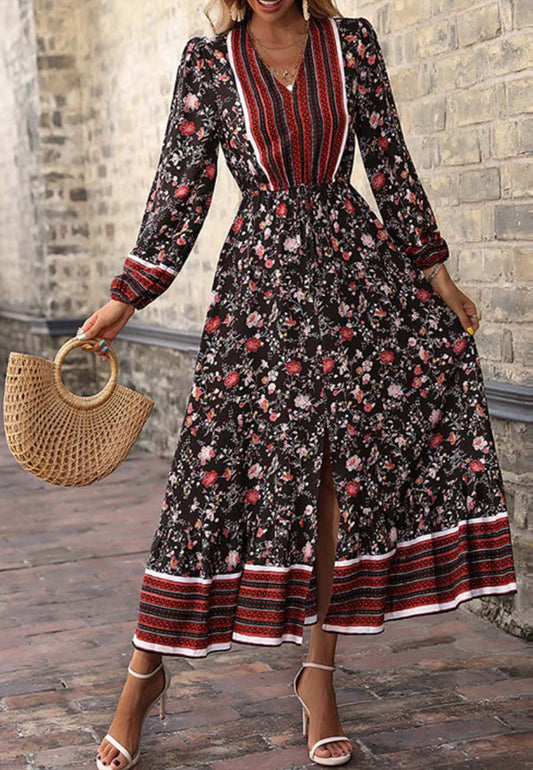Vestido con escote en V y abertura delantera