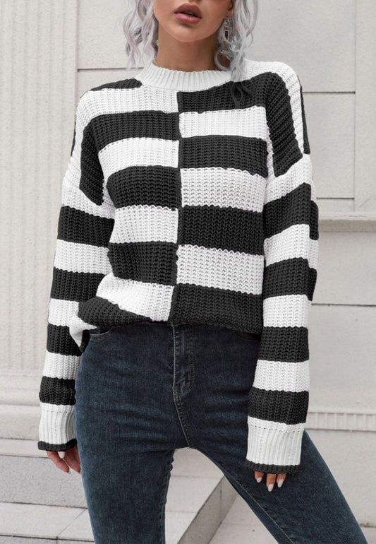 Uneven Striped Textured Sweater