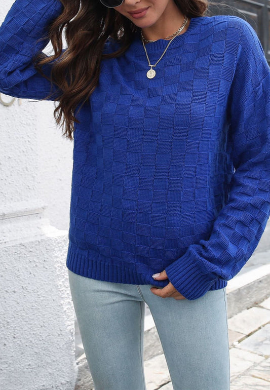 Checkered Textured Classic Sweater