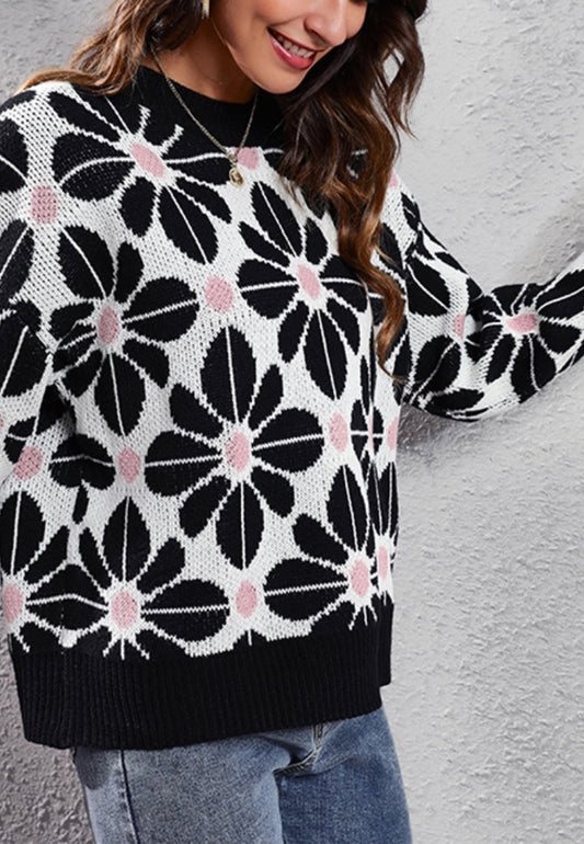 Geometric Floral Print Sweater