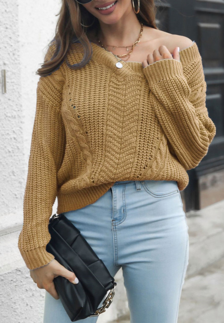 V Neck Cable Knit Sweater