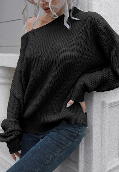 Solid Off Shoulder Knit Sweater