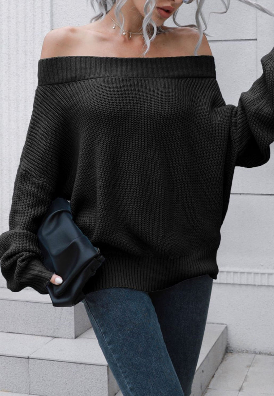 Solid Off Shoulder Knit Sweater