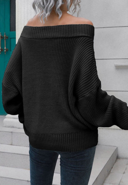 Solid Off Shoulder Knit Sweater