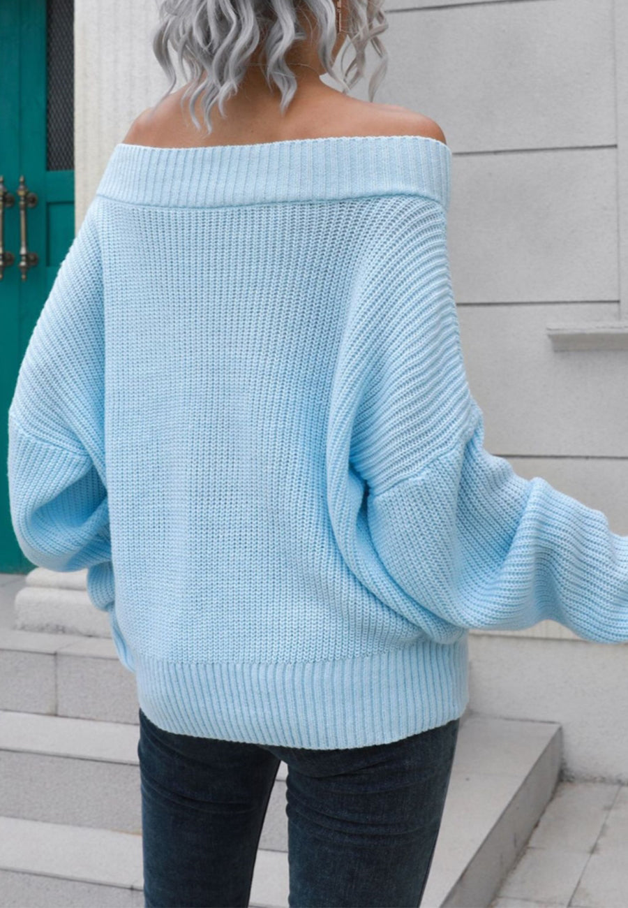 Solid Off Shoulder Knit Sweater