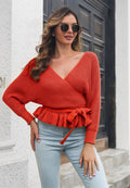 Surplice Neck Tie Waist Sweater