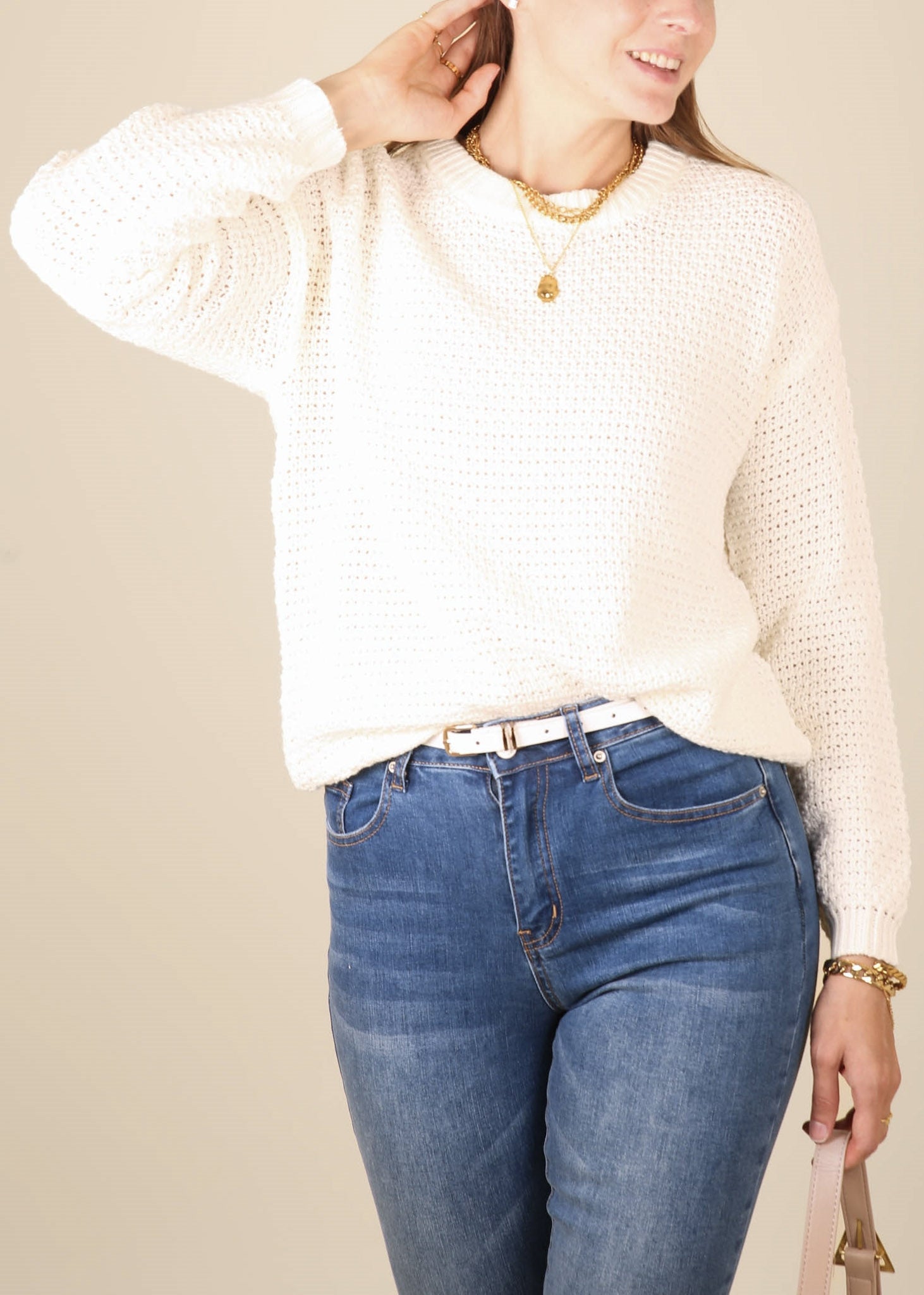 Solid Textured Knit Cozy Sweater