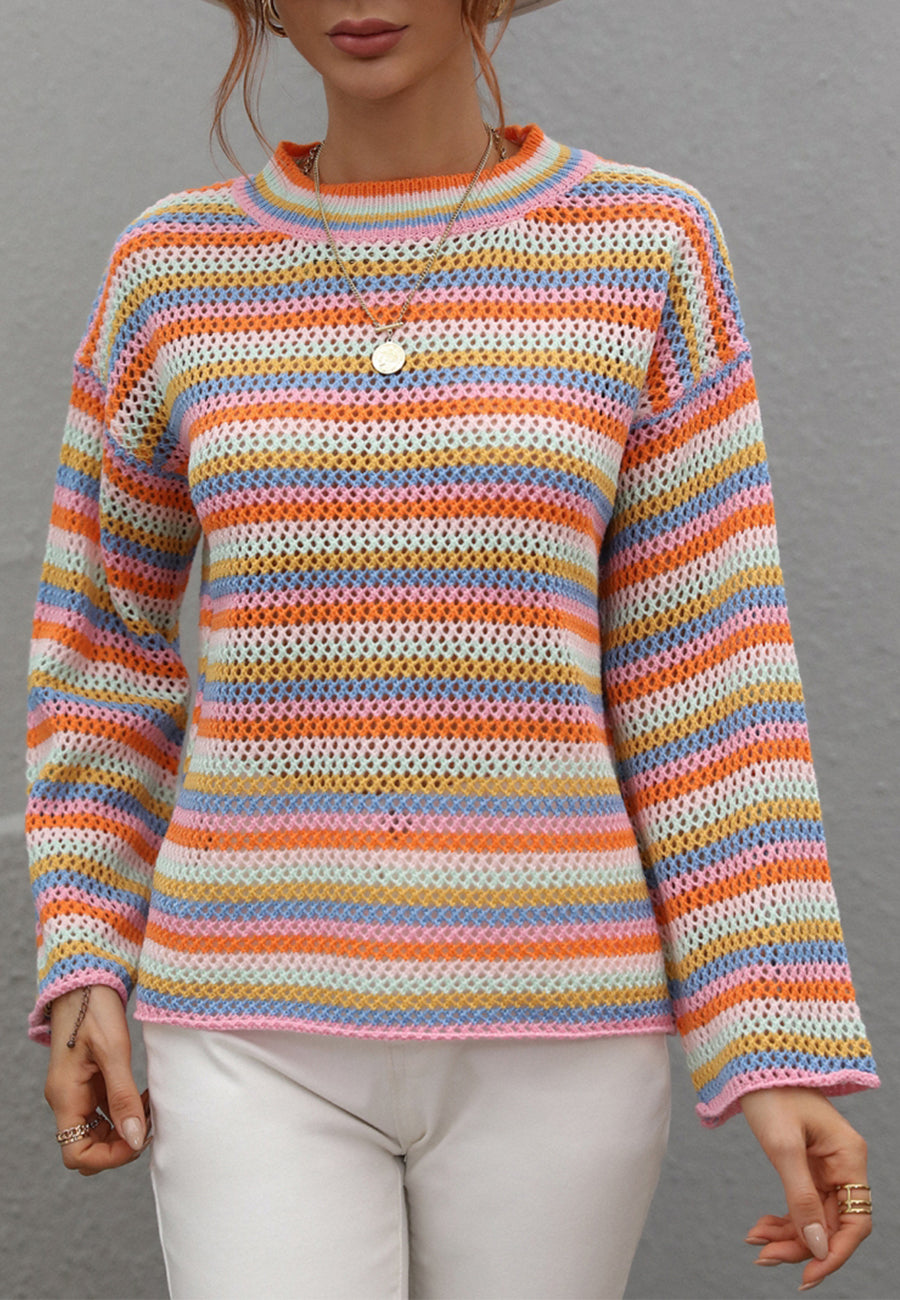 Suéter tejido a crochet con rayas de colores 