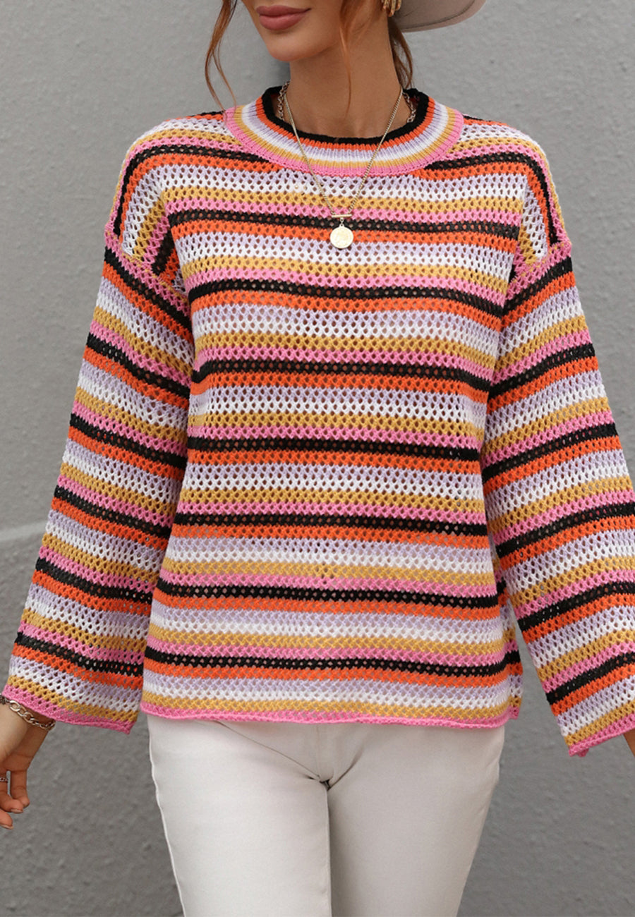 Suéter tejido a crochet con rayas de colores 