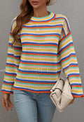 Suéter tejido a crochet con rayas de colores 