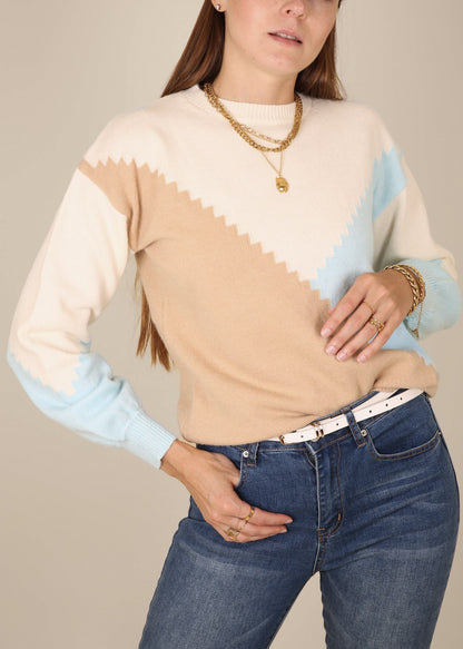 Color Block Geometric Design Sweater