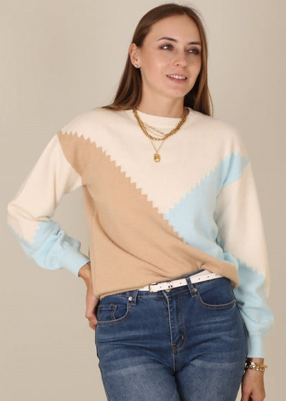 Color Block Geometric Design Sweater